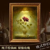 立体有框植物花卉手绘 玫瑰花卉油画
