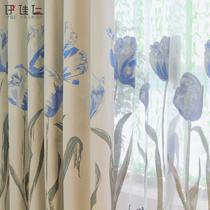 布帘+纱帘装饰+半遮光聚酯纤维涤纶植物花卉美式乡村 窗帘