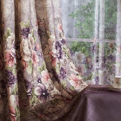 卓尼佳 布装饰+半遮光平帷麻棉涤纶植物花卉田园 窗帘