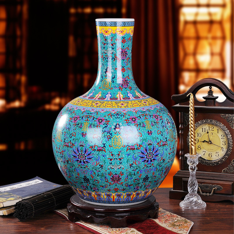 九藏尊品 陶瓷台面珐琅彩天球瓶花瓶大号简约现代 花瓶