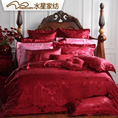 水星 枣红色深粉色欧式蚕丝提花植物花卉床单式宫廷风 床品件套四件套