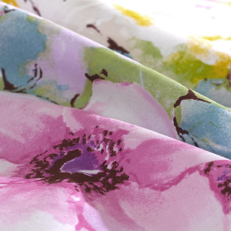 富安娜 粉红色活性印花田园平纹布植物花卉床单式韩式风 床品件套四件套