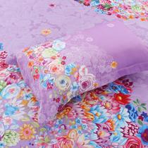 紫藤花园活性印花贡缎平网印花植物花卉床单式田园风 床品件套四件套