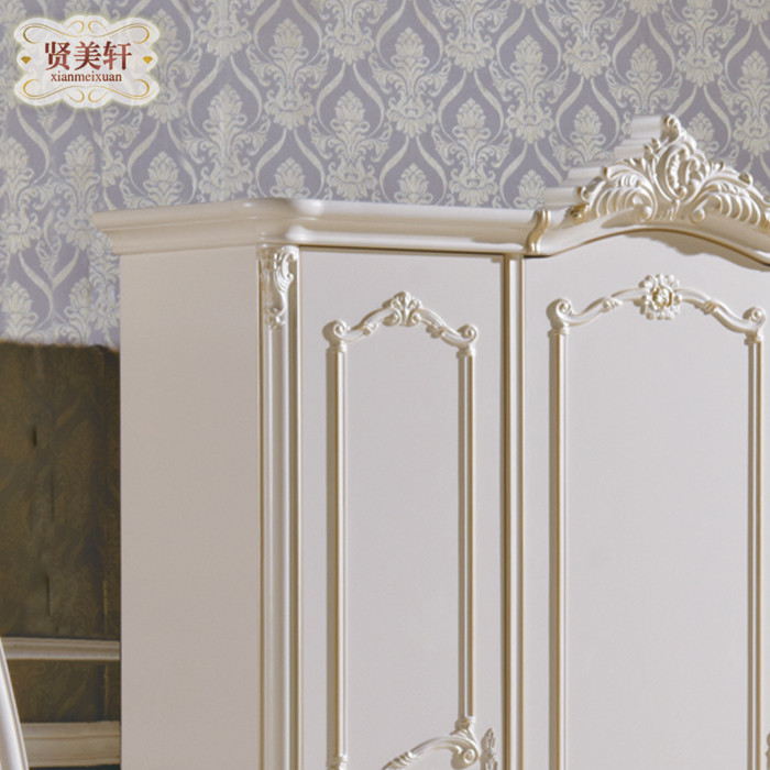 贤美轩 浮雕实木皮饰面橡木储藏吊滑移门成人欧式 衣柜