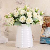 白色横纹陶瓷花瓶台面花瓶中号欧式 花器