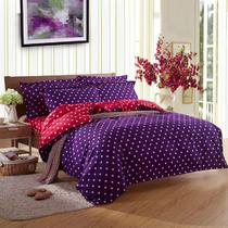 聚酯纤维所有人四件套床单式田园风格活性印花 深紫红床品件套四件套