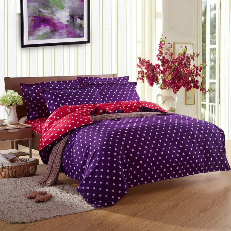 天绚 聚酯纤维所有人四件套床单式田园风格活性印花 深紫红床品件套四件套