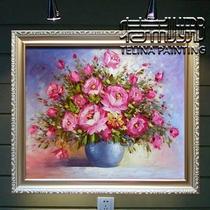 PU亮银色外框立体有框单幅植物花卉手绘 油画