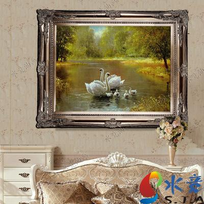 水竞 立体有框单幅风景手绘 天鹅湖02油画