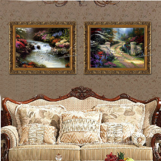 欧圣 金色实木框立体有框单幅风景手绘 T412油画