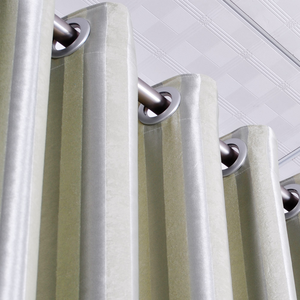 浅绿色布装饰 全遮光平帷涤棉混纺条纹普通打褶打孔帘简约现代 窗帘