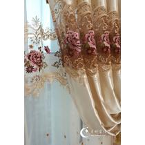 布帘+纱帘装饰+半遮光涤纶植物花卉叶子普通打褶打孔帘现代中式 窗帘