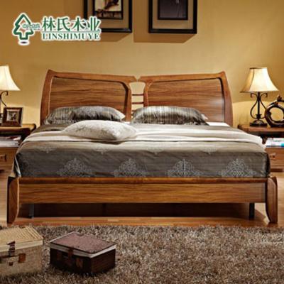 林氏木业 乌金木色白蜡木组装式架子LS8009床现代中式 床