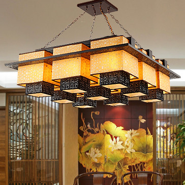丹妮龙 PVC木现代中式雕刻正方形白炽灯节能灯LED 2101吸顶灯