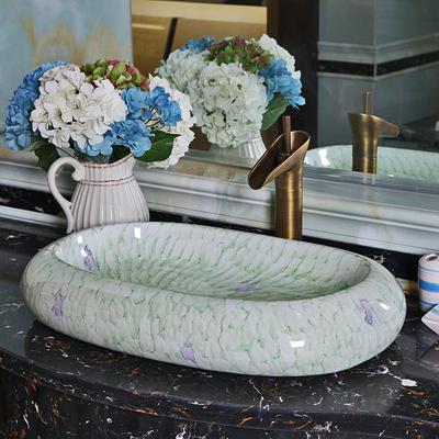灵宇 陶瓷单孔 绿木纹洗手盆