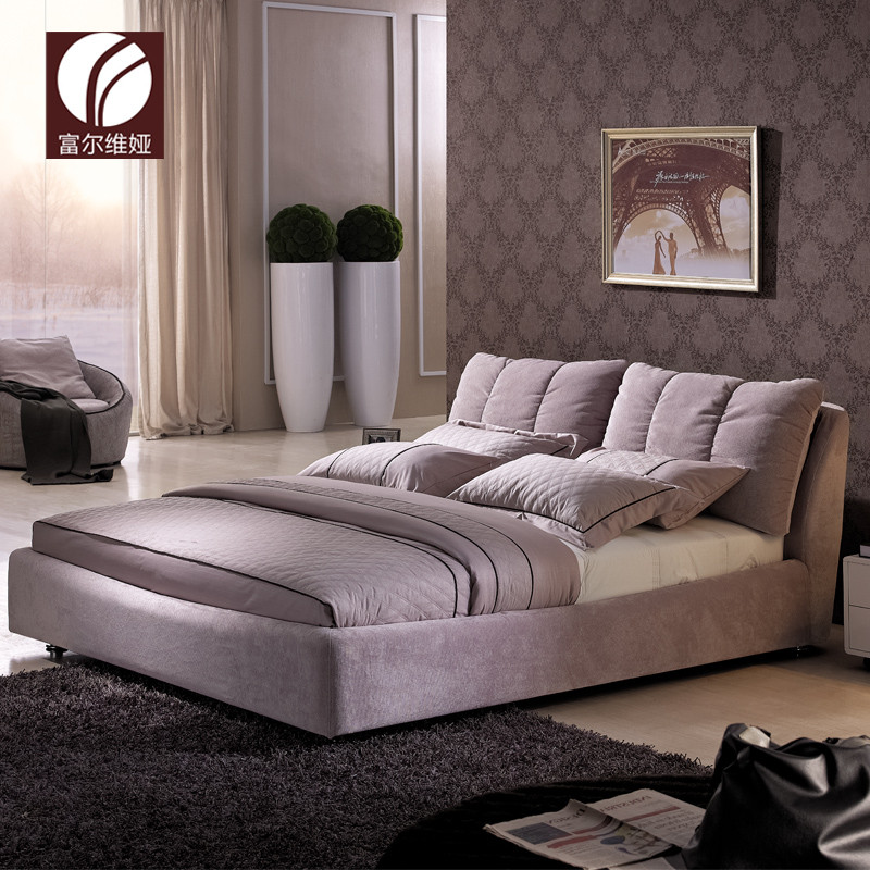 富尔维娅 紫色灰色带点粉木绒质方形简约现代 床