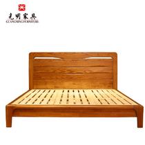 橡木现代中式拼板 床