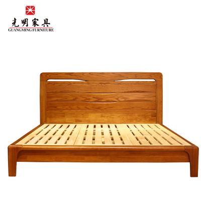 光明 橡木现代中式拼板 床