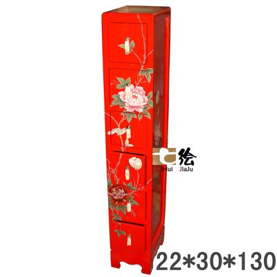 七绘 金箔红色支架结构桦木储藏植物花卉成人新古典 斗柜
