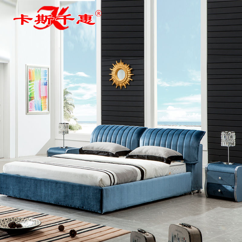 卡斯千惠 木植绒组装式架子床麻方形简约现代 床