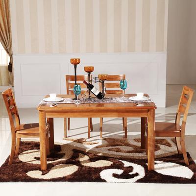 龙森 浅色餐桌深色餐桌散装支架结构橡胶木多功能长方形现代中式 餐桌