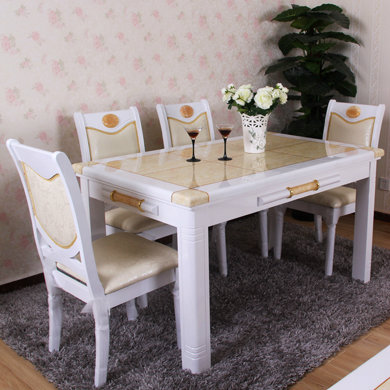 二姐之家 木组装大理石支架结构拆装抽象图案长方形欧式 黄玉长桌餐桌