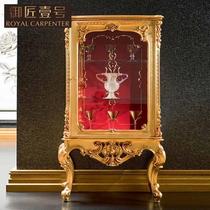 金箔色玻璃框架结构橡木储藏欧式 酒柜