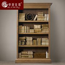 仿古白橡木做旧实木皮饰面框架结构成人美式乡村 书柜