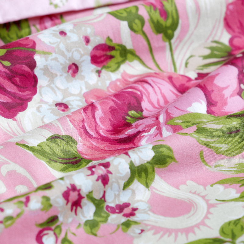 富安娜 粉红色欧式斜纹植物花卉床单式欧美风 床品件套四件套