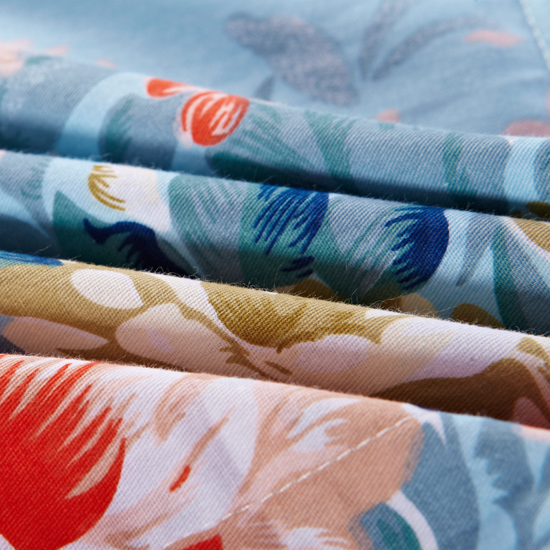 伊诗曼 简约现代绗缝涂料印花斜纹一等品植物花卉床单式简约风 床品件套四件套