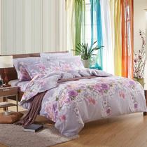 聚酯纤维所有人四件套床单式田园风格活性印花 爱的花海-紫床品件套四件套