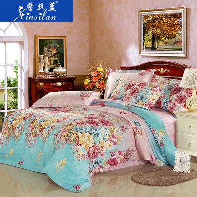 馨丝蓝 简约现代植物花卉床单式欧美风 床品件套四件套
