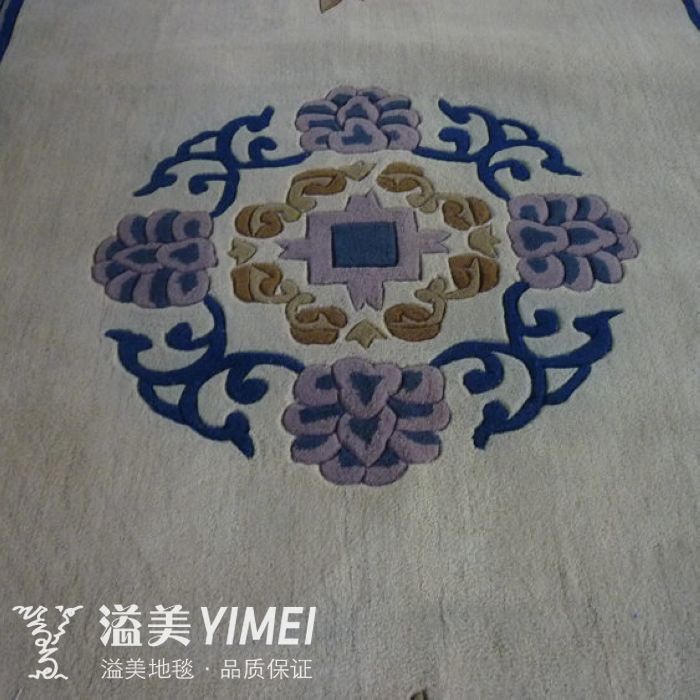 溢美 蓝色经典手工羊毛地毯植物花卉长方形田园手工织造 地毯