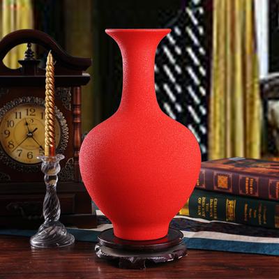 九藏尊品 陶瓷台面中国红珍珠釉花瓶花瓶中号简约现代 花瓶