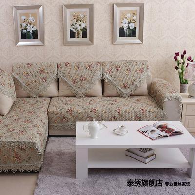泰绣 绿色系蕾丝植物花卉组合沙发田园 沙发垫