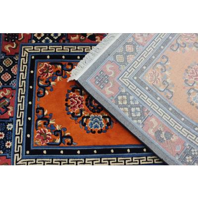 龙禧 酒红底色羊毛现代中式几何图案长方形中国风手工织造 地毯