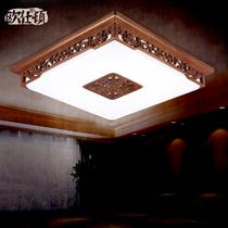 PMMA高透光率灯罩木现代中式镂空雕花正方形节能灯LED 543吸顶灯