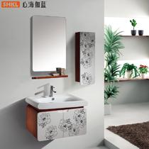 橡胶木一体陶瓷盆E0级田园 WX001-2浴室柜