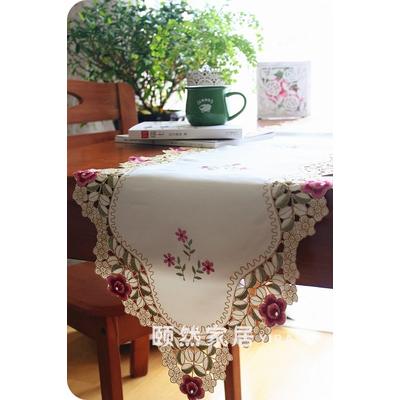 颐然 刺绣小桃红桌旗布植物花卉田园 桌布