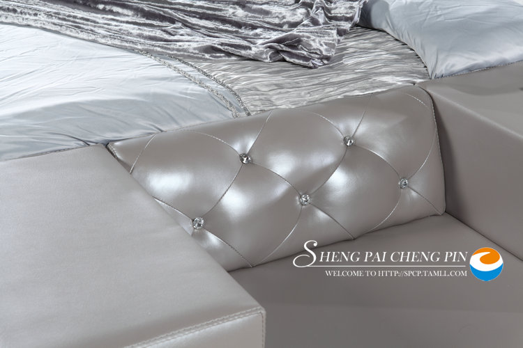 晟派诚品 银灰色(进口真皮)木接触面真皮组装方形简约现代 床