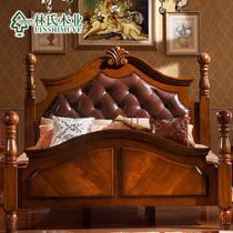 樱桃色松木组装式架子床美式乡村雕刻 床