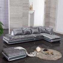 灰银色白+黑L形木质工艺移动绒质海绵植物花卉简约现代 沙发