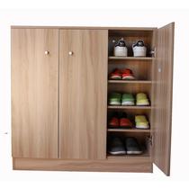 白枫木色浅胡桃色刨花板/三聚氰胺板多功能推拉对开门简约现代 鞋柜