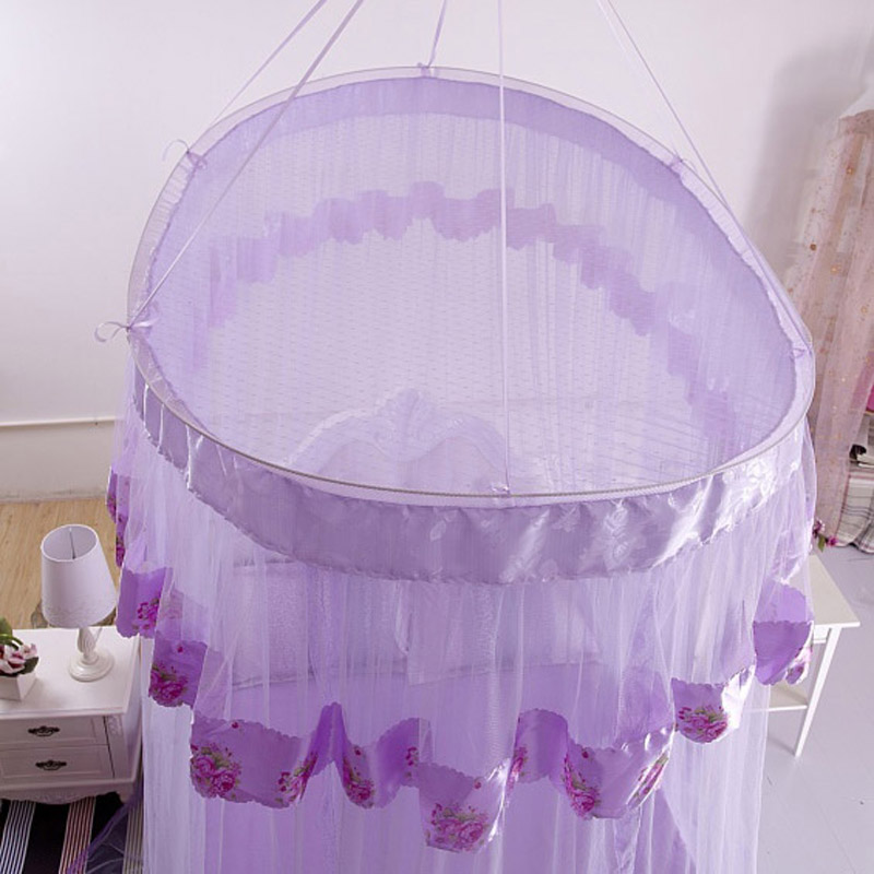 海棠依旧 紫色粉色米黄白色刚/铁丝床幔吊挂圆顶蚊帐通用 蚊帐