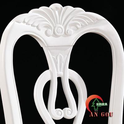 安购 象牙白色（两张起售）浮雕实木皮饰面橡木成人欧式 餐椅