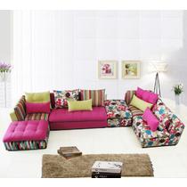 双人三人组合多人L形拉扣木质工艺桦木绒质海绵植物花卉简约现代 沙发