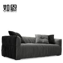 侧边黑色，坐垫灰色三人U形植绒木质工艺柳桉木移动绒质海绵艺术简约现代 沙发