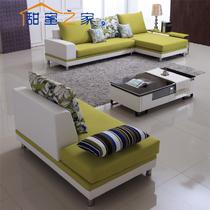 黄色+白色复合皮革L形水洗木质工艺移动海绵简约现代 沙发