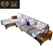 左扶手沙发L形印花面料工艺橡木多功能海绵艺术现代中式 沙发