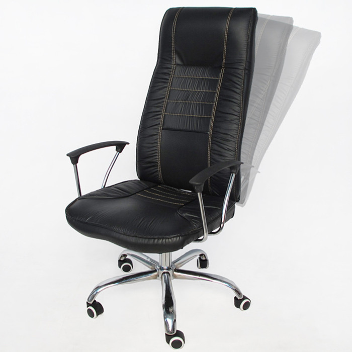 艾尚卓酷 黑色人造板固定扶手钢制脚皮艺薄木/刨切单板 电脑椅